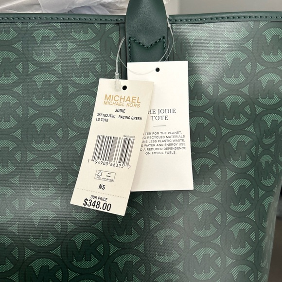 RESERVED Michael Kors Jodie Rare Racing Green Logo Jacquard Tote MSRP $348 NWT - Picture 3 of 7